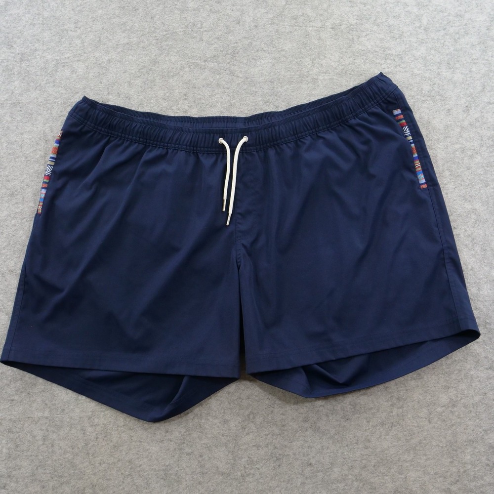 Wowie Shorts Mens 3XL Navy Blue Elastic Drawstring Boho Aztec Trim Swim Beach